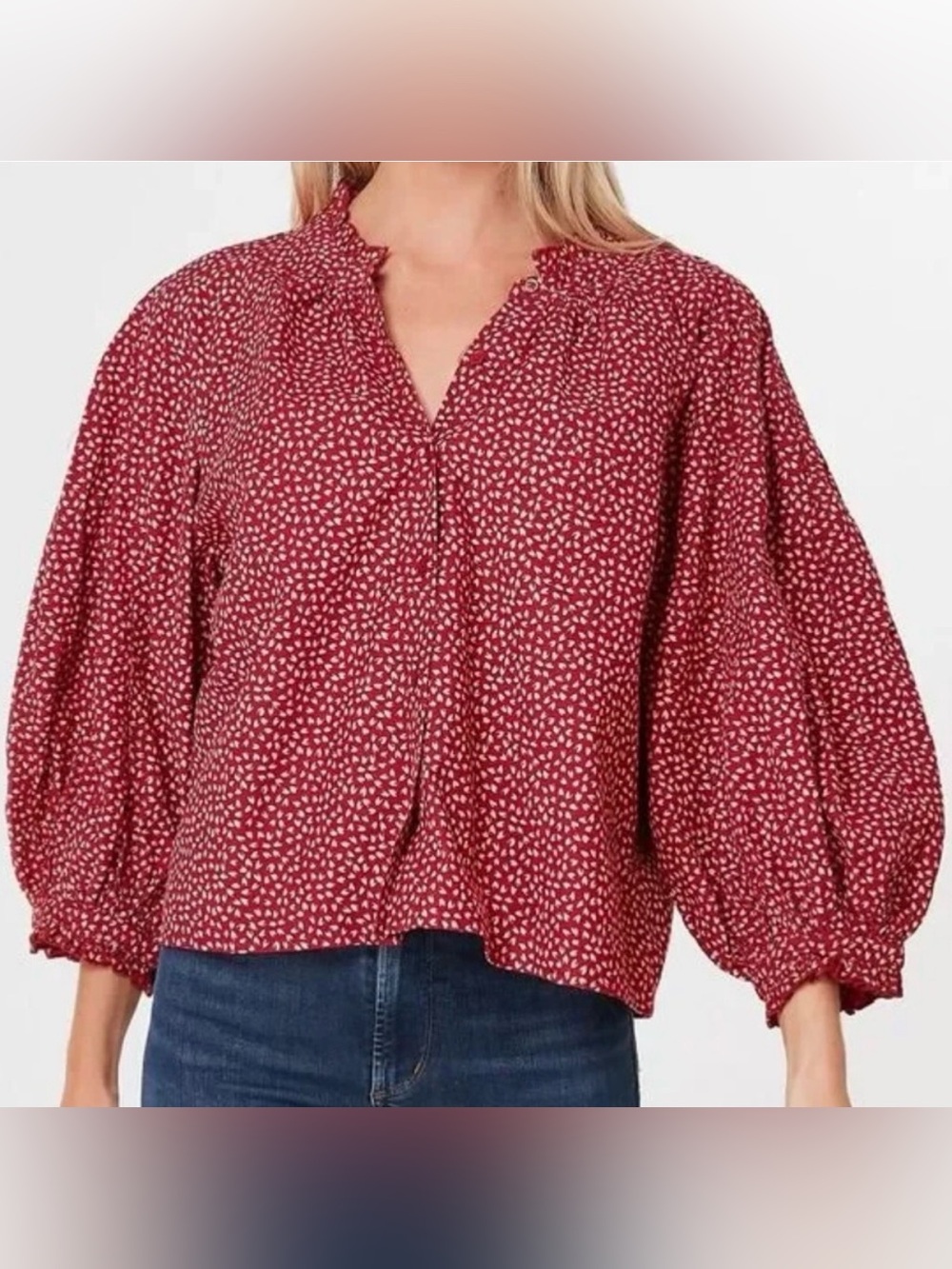 THE GREAT. Red Laurel Leaf‎ Print Boutonniere Top Size 0 XS